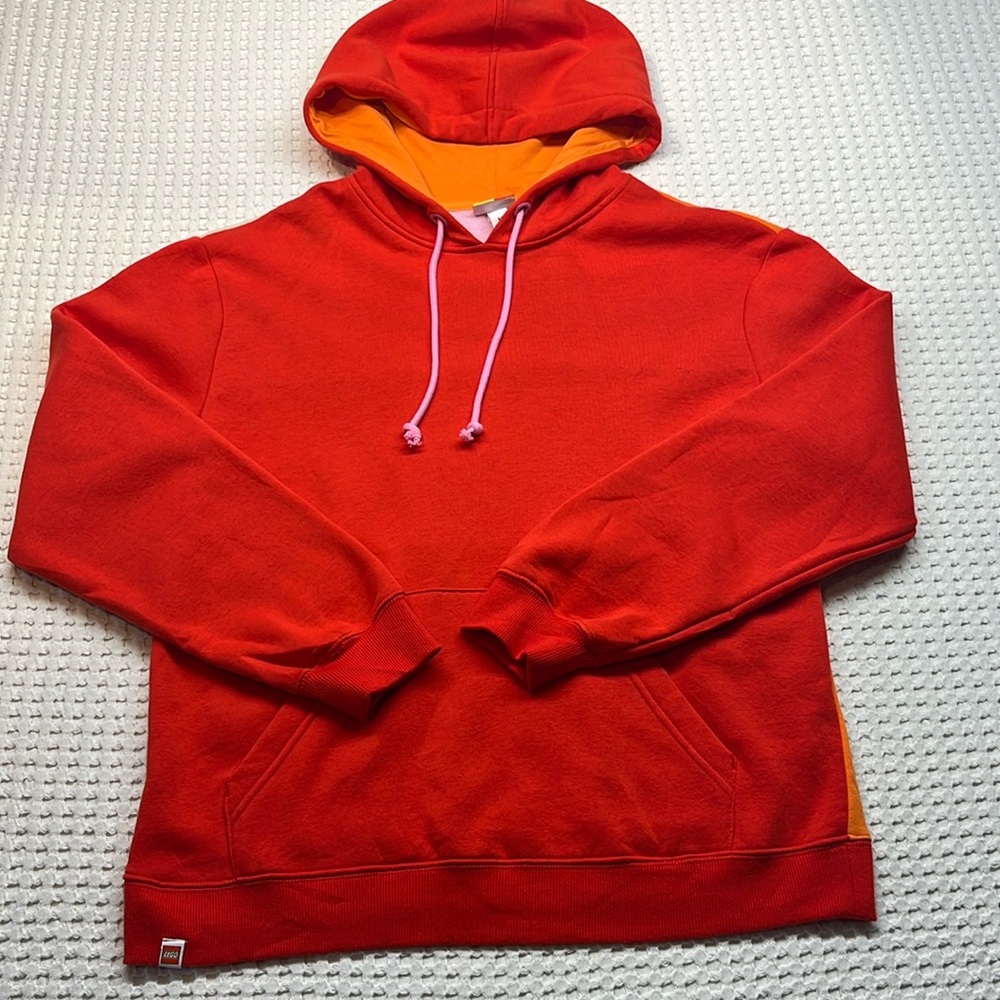 Lego x Target Hoodie Women’s Medium Color Block Red Pink Orange Sweatshirt